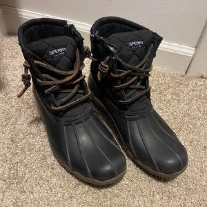 Sperry Top-Sider Saltwater Youth Girls Duck Boots w Quilted Top - Black - US 1